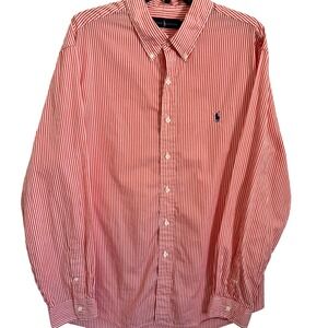 Ralph Lauren Mens Long Sleeve Button Up Shirt Bright Orange‎ Pin Stripe XXL